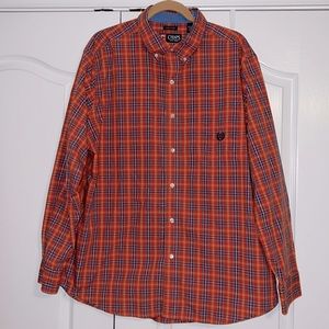 CHAPS Plaid Long Sleeve Easy Care Button Down Shirt Orange, Blue, Yellow, White
